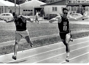 1966 Wire Photo Bill Toomey Russ Hodge 100 meter sprint AAU National Decathlon - Picture 1 of 2