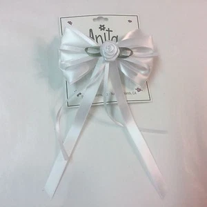 Anita Girls Formal Easter Large White Barrette Rosebud Streamers Hairbow 3463 - Picture 1 of 3