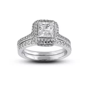 Set Anello di Fidanzamento 2,55ct F VS1 Principessa Diamanti Naturali Certificati 14k Halo - Foto 1 di 6