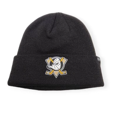 '47 Anaheim Ducks Basic Knit Black Vintage Logo Raised Cuffed Winter Hat Beanie - Image 1 of 4