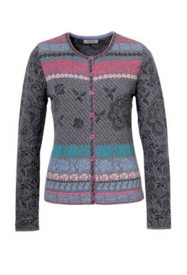 Ivko Knit Jacket Cardigan Floral Pattern (Merino) Wool Gray Anthracite 72525 - Image 1 of 2