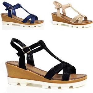 LADIES WEDGE SANDALS WOMENS HEELS NEW FANCY SUMMER DRESS PARTY STRAPPY SHOES SIZ