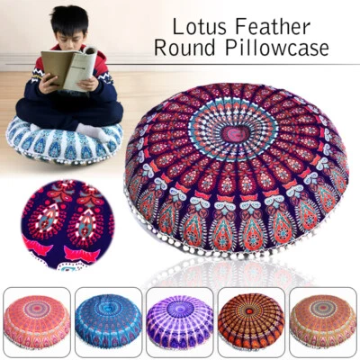 Indian Mandala Round Pillow Case Bohemian Meditation Floor Pouf Cushion Cover - Image 1 of 4