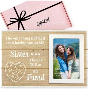 Sister Gift 12 x 8 Picture Frame String Heart Farmhouse Wood - Picture 1 of 3