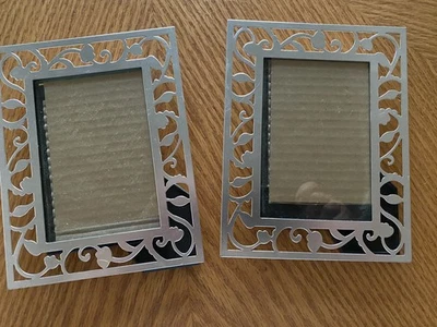 Lot of 2 Metal Picture Frames 5 1/2" x 7" silver colored frames for 3" x 5 " pic - Image 1 of 4