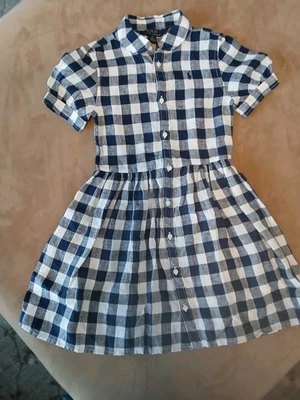 Vestido Camisa Polo Ralph Lauren Niña 100% Lino Logo Negro/Blanco A Cuadros Talla 6 Años Foto 1 de 4