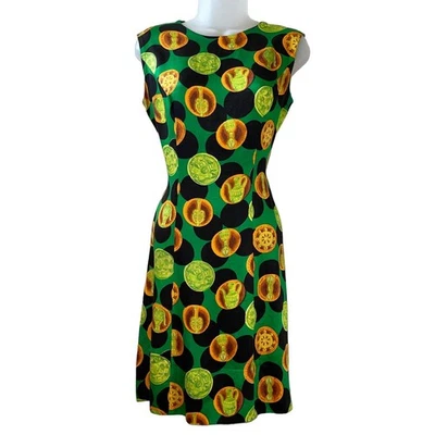 VINTAGE 60s Handmade Grecian Motif Graphic Print Sheath Cocktail Dress Size M - Image 1 of 4