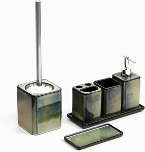 Zen Essence Collection | 6-Piece Green Bathroom Accessories Set | Soap Dispenser - Picture 1 of 12