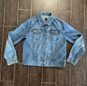 Vtg GAP Denim Jacket Womens Lg Blue Detroit Trucker Button Front 100% Cotton 00s - Picture 1 of 14