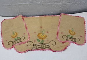 Set of 3 Vtg Dresser Scarves Side-table Doilies Hand Embroidered Crochet Edge - Picture 1 of 7