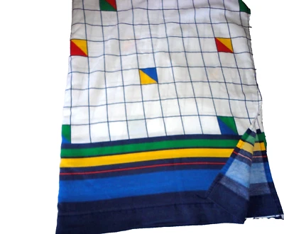 VINTAGE CANNON "STRANGERT THINGS" GRID GRAPH TRIANGLES BLUE RED QUEEN FLAT SHEET - Image 1 of 4