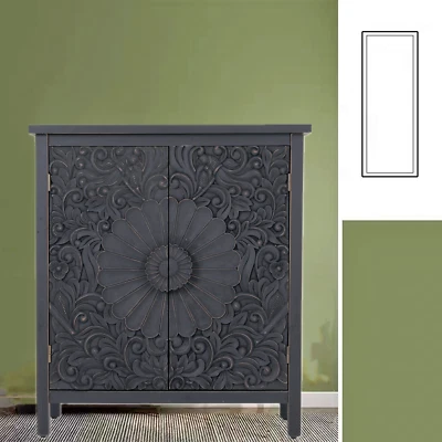 Accent Storage Cabinet with Doors Distressed Carved Sideboard Buffet Cabinet - Image 1 of 4