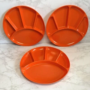 Set of 3 Vintage Orange Melamine Fondue Divided Plates Japan Plastic Sushi Kids - Picture 1 of 4