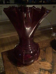 Vintage New Martinsville art glass RADIANCE RED *12” FLARED Ruffled VASE* - Picture 1 of 6
