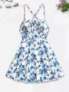 Floral Backless Spaghetti Strap Sleeveless Short Dress - Picture 1 of 4
