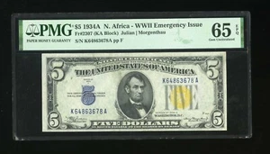 DBR 1934-A $5 North Africa Gem Fr. 2307 KA Block PMG 65 EPQ Serial K64863678A - Picture 1 of 2