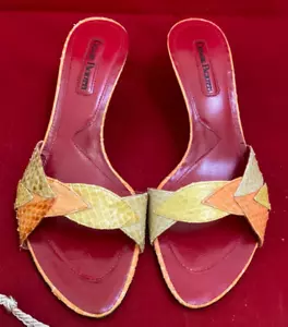 Cesare Paciotti Beige/Orange/Yellow Snakeskin Sandals Size 36.5 - US Sz. 6 - Picture 1 of 7
