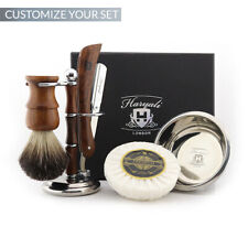 Men Shaving Gift Set Kit Wooden Shaving Badger Brush & Straight Razor, Bowl Soap