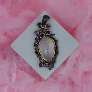 NUEVA LLEGADA Rosa Cuarzo Piedras Preciosas Púrpura Amatista 925 Plata Hoja C... - Imagen 1 de 4