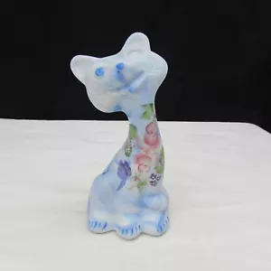 Fenton Cobalt Blue Slag Satin OOAK Roses Hand Painted Happy Cat 2003 NIL W108 - Picture 1 of 7