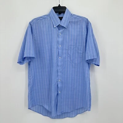 Vtg Baccarat By Van Heusen Shirt Mens 16 Blue Pinstripe Button Down Half Sleeve - Image 1 of 4