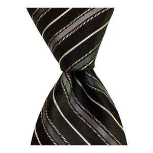CLUB ROOM Mens 100% Silk Skinny XL Necktie Designer STRIPED Black/Gray/White GUC - Picture 1 of 3
