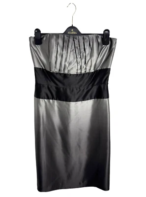 White House Black Market 灰色单色 100% 真丝无肩带连衣裙 10 码 — 第 1/4 张图片