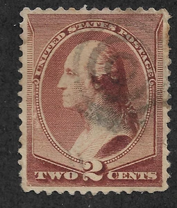 US # 210 (1883) 2c George Washington - Used, Stain - XF - Picture 1 of 2