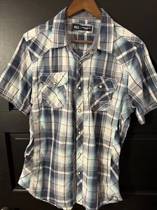 Camisa occidental BKE Hebilla Para Hombre XLarge Ajuste Estándar Manga Corta Cuadros Perla A Presión - Imagen 1 de 2