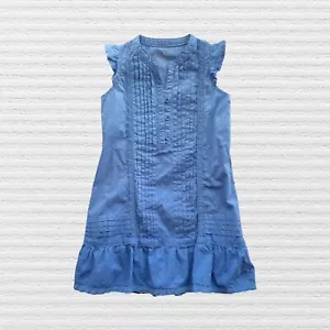 Levi's Girls Shift Dress Blue Dotted Swiss Sleeveless Ruffled Pleated Size 6 - Picture 1 of 12