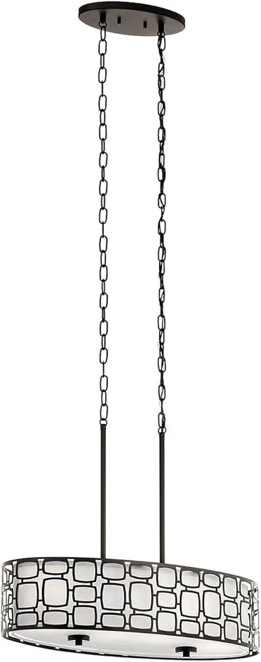 Kichler Sabine 26-in Brushed Nickel Art Deco Linear Etched Glass Drum Pendant