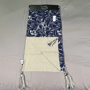 Nicole Miller Table Runner 16x72 Reversible Blue Silver Swirls Gold Sparkle - Picture 1 of 6