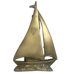 Vintage Solid Brass Sailboat Door Knocker Boat Nautical Sea Ship Yacht 6” X 4” - Picture 1 of 3