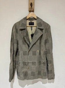 £1350 Men's Giorgio Armani Prince Of Wales 100% Leather Pea Jacket Coat Size 48 - Picture 1 of 11