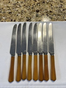 Sta-Sharp Butterscotch Bakelite 8pc Stainless Flatware Knives - Picture 1 of 4