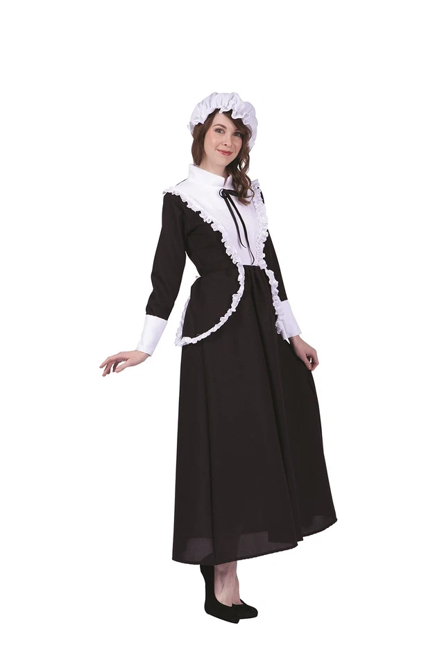 Mujer Peregrino Disfraz Vestido Rústico Colonial Vacaciones Histórico Vestido Elegante Foto 1 de 2