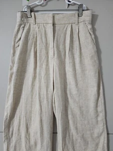 Abercrombie Fitch Pants Womens 2 Oatmeal Trouser Wide Straight Linen Blend Heavy - Picture 1 of 18