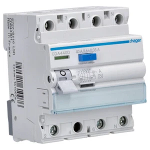 Interruptor Hager FI RCD corriente de fallos interruptor de protección CDA440D FI 40A 30mA 6kA 4 polos - Imagen 1 de 4