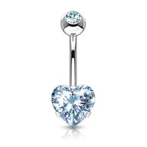 Heart Surgical Steel Prong Belly Button Ring Navel Naval Set Aqua Blue - Picture 1 of 3