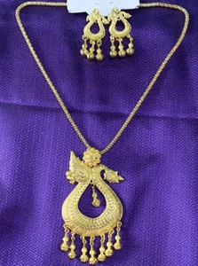 Naga Necklace Pendant Earrings Set Vintage Talisman Dragon Thai Amulet Jewelry - Picture 1 of 2