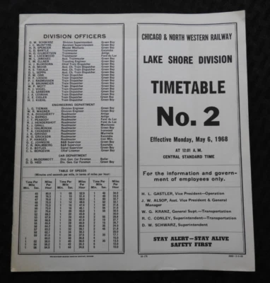 1968 Chicago & North Western Railway TIMETABLE No 2 Lake Shore Division - Image 1 of 2