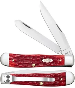 CASE XX KNIFE - TRAPPER DARK RED BONE HANDLES + POCKET CLIP #31957 CARBON STEEL - Picture 1 of 1
