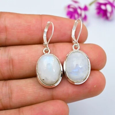 Rainbow Moonstone Handmade 925 Sterling Silver Jewelry Earrings Gift For Mother - Image 1 of 4