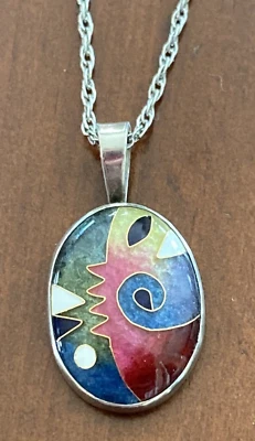 RARO Michael Romanik Plata Esterlina Cloisonne Esmalte Colgante Collar Cadena 925 Foto 1 de 4