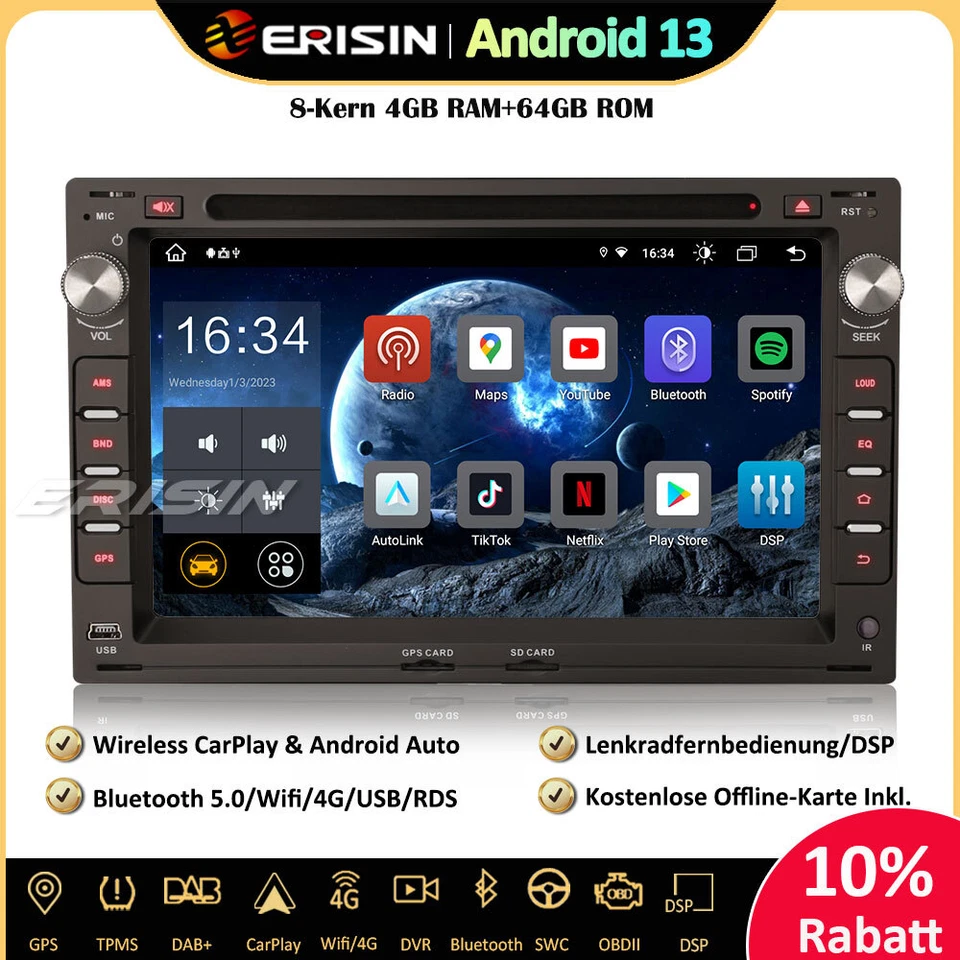 DAB+ Android 13 Autoradio GPS CD Für VW Golf Passat T5 Multivan Polo Peugeot 307 - Bild 1 von 4