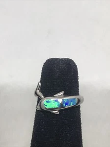 925 Sterlingsilber Delfinring mit blauem Laboropal Größe 7 - Bild 1 von 6