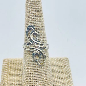 Sterling Silver Hammered Swirl Ring Abstract Modern Design Scroll Gift - Picture 1 of 8