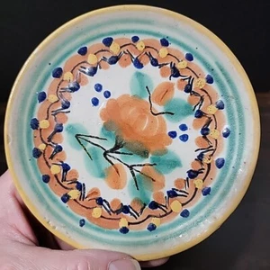 Rare Vintage Mexican Talavera Pottery Saucer 5.25" Orange blue green mexico - Bild 1 von 14
