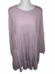 Shein Dusty Rose Long Sleeve Pullover Tiered Dress Women’s Size L - Picture 1 of 9