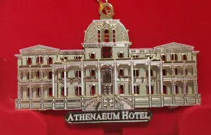 ATHENAEUM HOTEL 3D Christmas Ornament GOLD TONE BRASS 3" 2009 - Picture 1 of 12